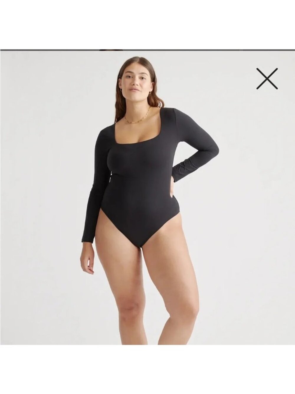 Quince Second Skin Square Neck Long Sleeve Body Suit Size S NWT